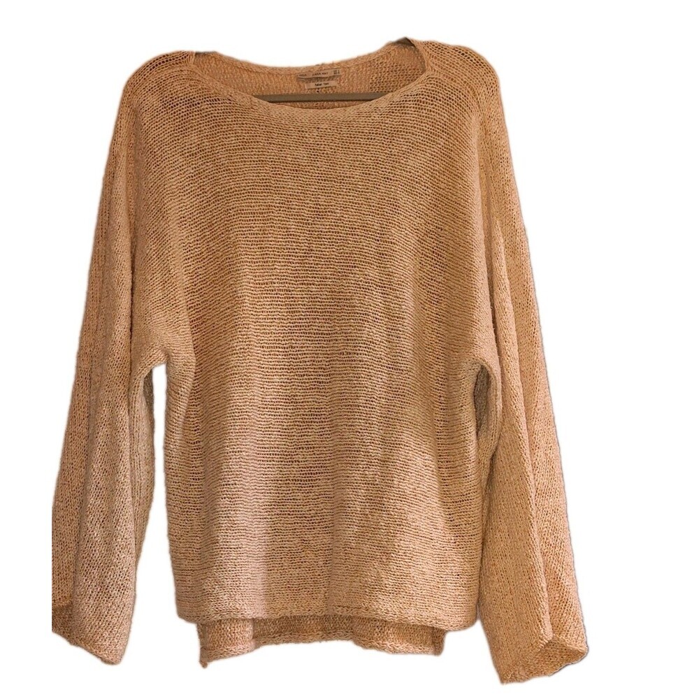 ZARA KNIT Italian Yarn Slit Bell Sleeve Oversized Sweater Beige Small EUC